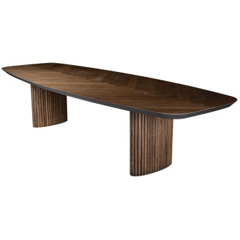Eettafel Mink Fishbone Lattuh Oval Oak Deer Brown Frontside 1