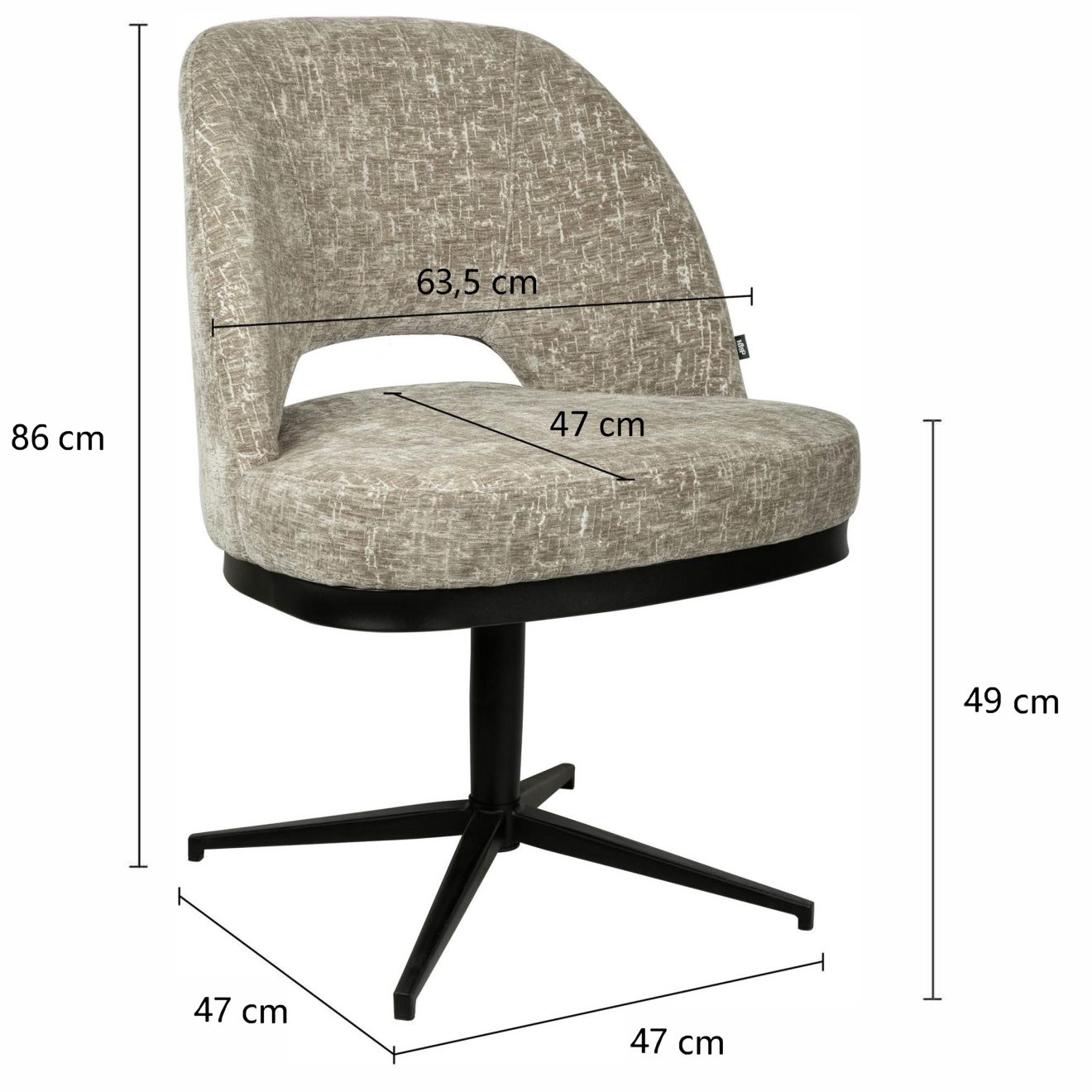 96127700 Coralie Stoel Swivel Shitake Afmeting