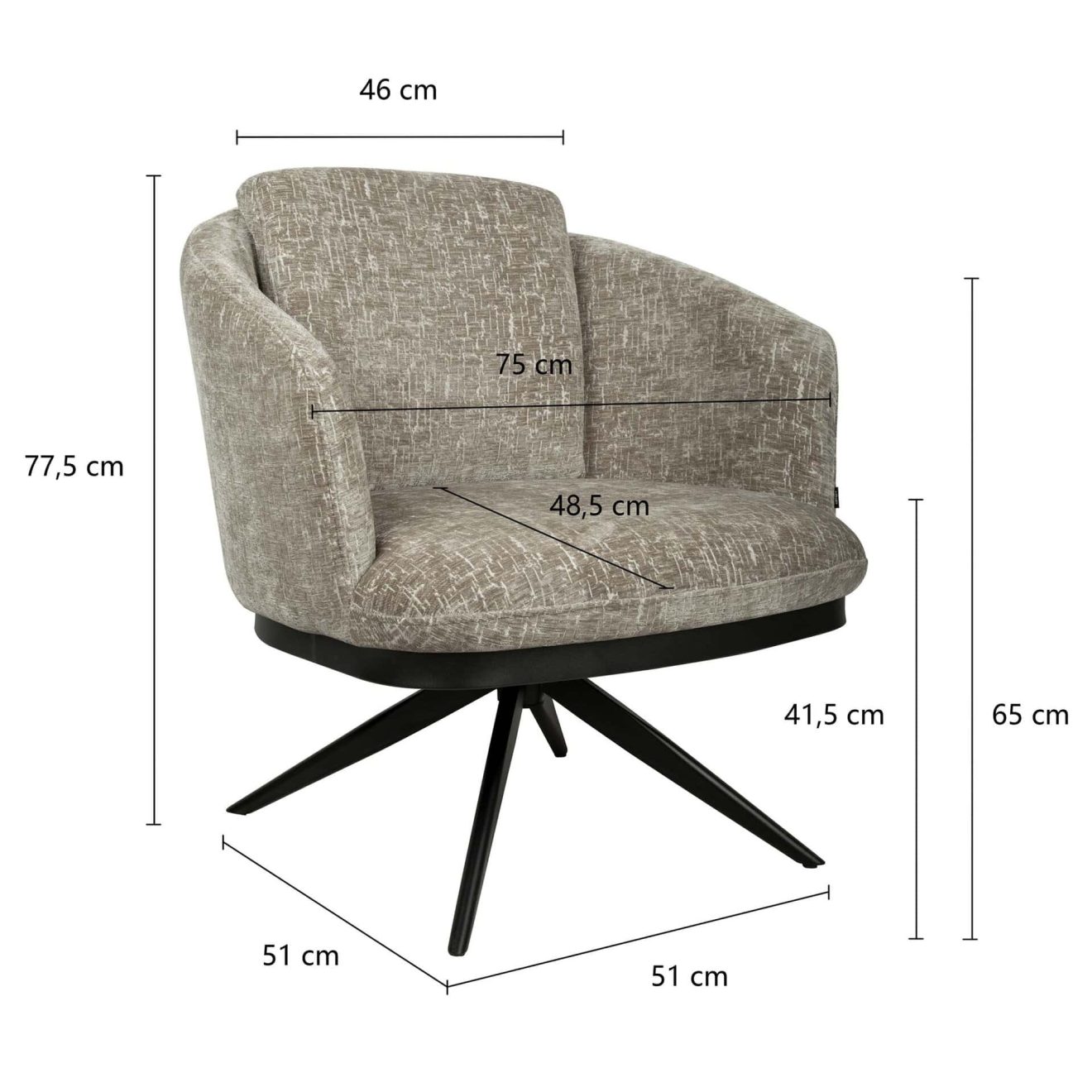 96518630 Sierra Loungestoel Draaibaar Shitake Afmeting