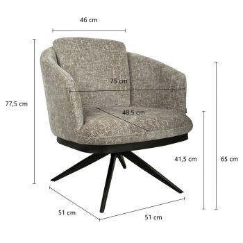 96518630 Sierra Loungestoel Draaibaar Shitake Afmeting