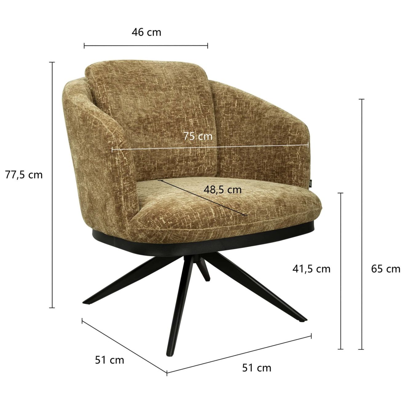 96518640 Sierra Loungestoel Draaibaar Army Afmetinghr