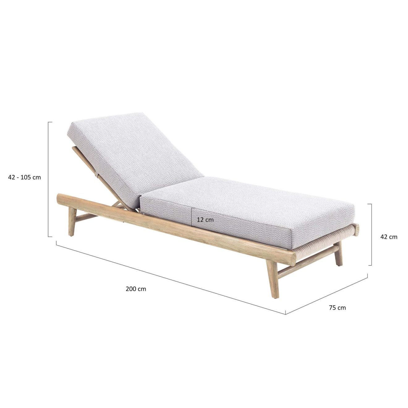 95421470 Sunlounger Leo Taupe Afmeting