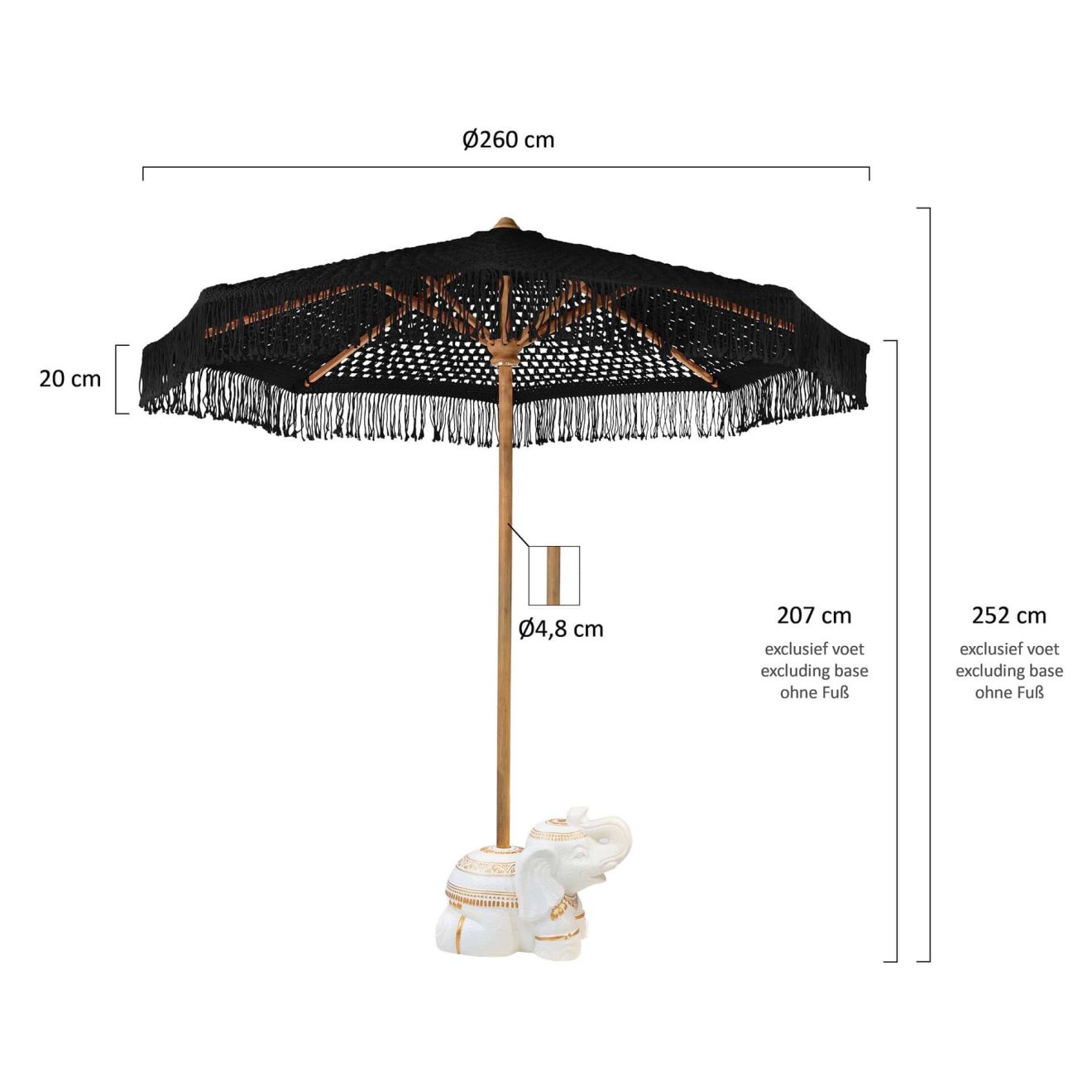 96912080 Parasol Bali Zwart Afmetingen