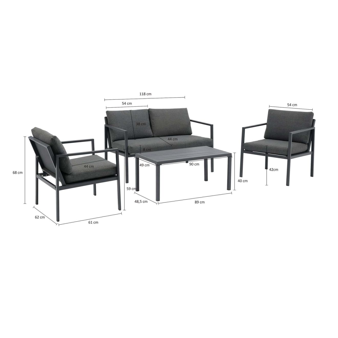 96914890 Loungeset Phoenix Antraciet Afmeting