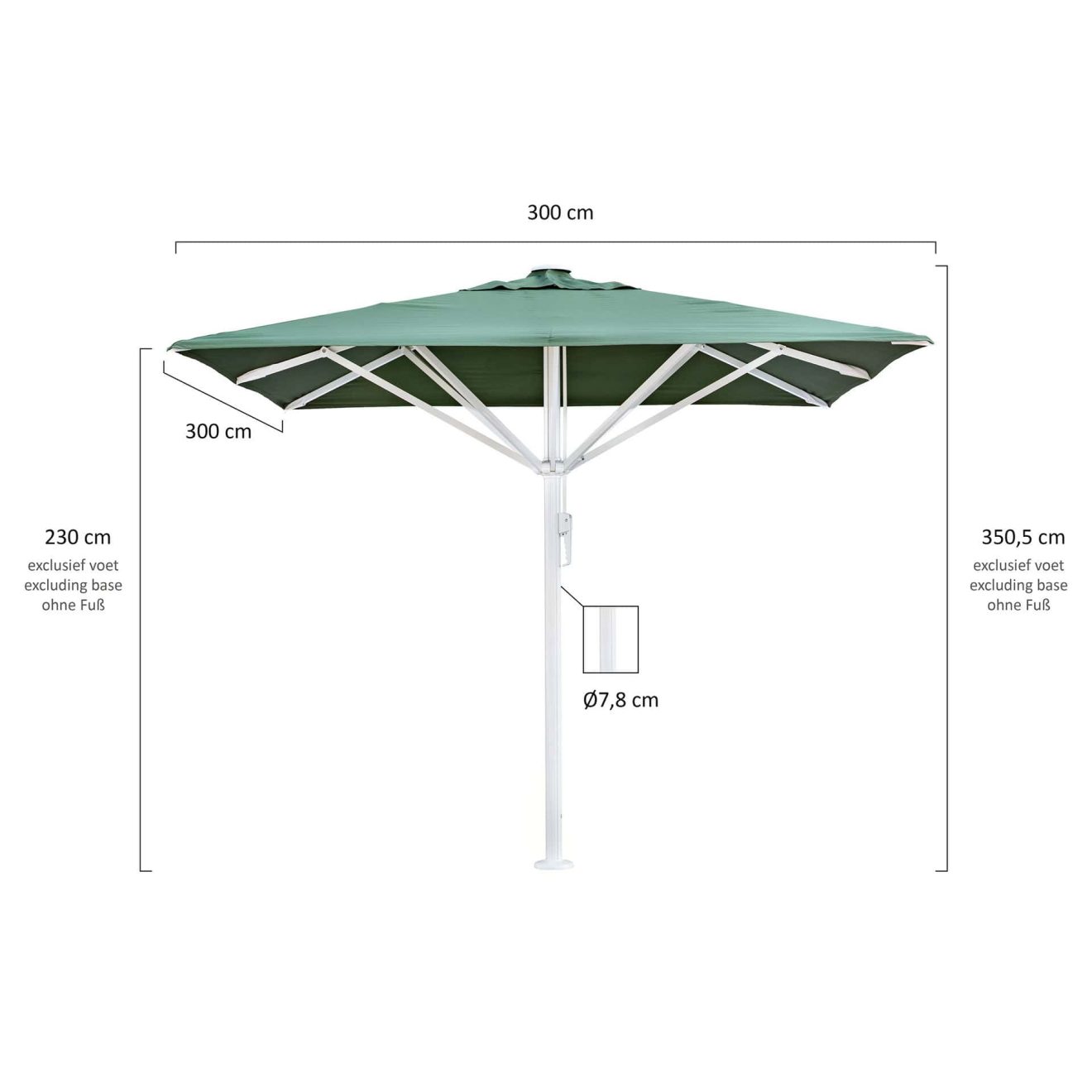 96917660 Parasol Liva 3x3 Groen Wit Afmeting