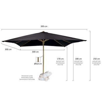 96918130 Lombok Parasol 3x3m Zwart Afmeting