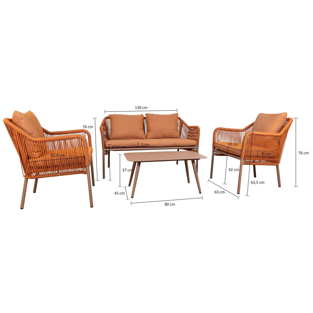 96919690 Baleric Loungeset Oranje Afmeting