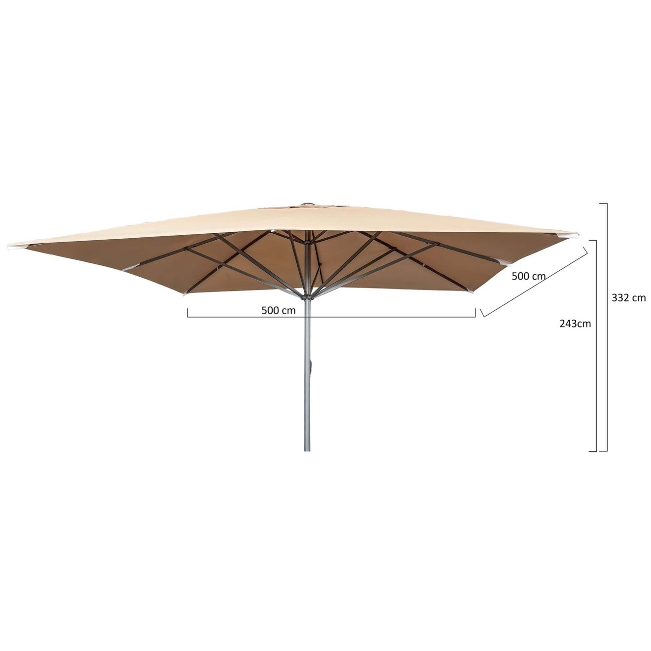96920740 Parasol Liva2.0 500x500 Ecru Antraciet Afmetingenhr