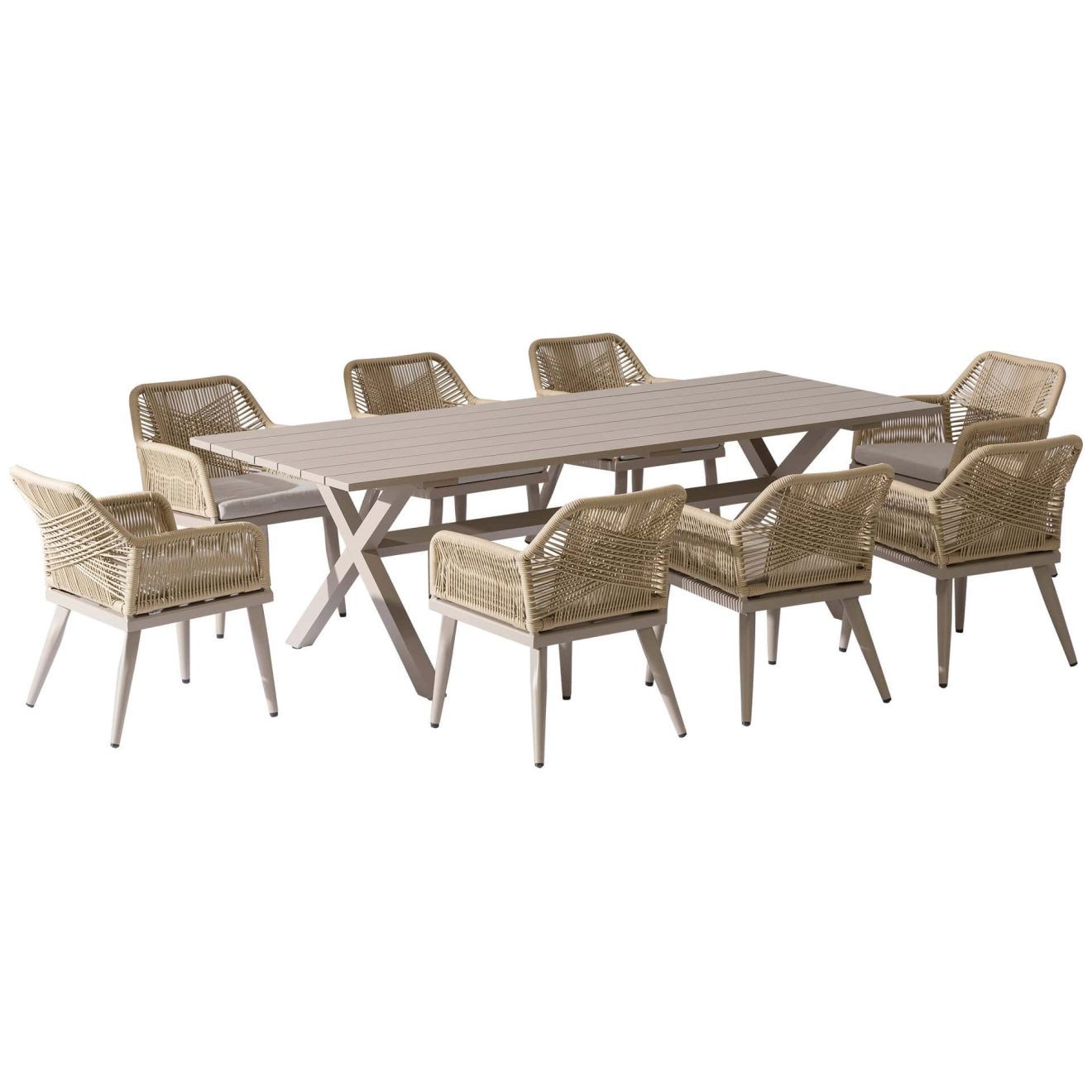 96962260 Vaskin Dining 250x98cm 9pcs Champagne 1hr