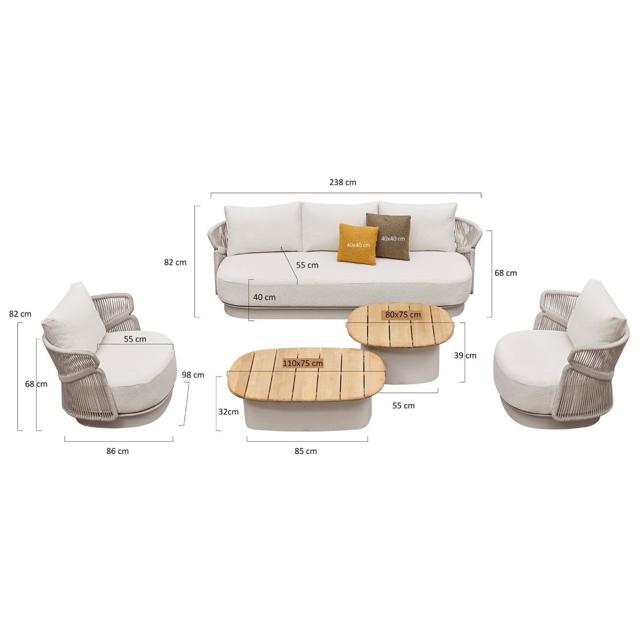 95420070 Aio Loungeset 3zits Teddy Afmeting