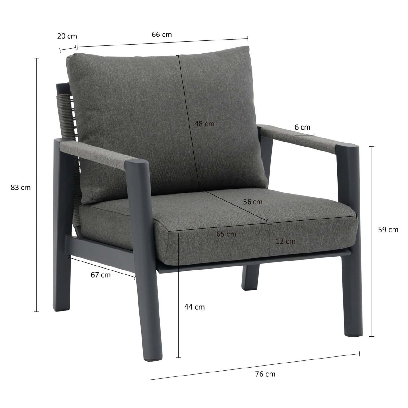 96920950 Loungestoel Hana Antraciet Afmetinghr