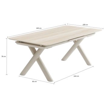 96921350 Belliami Tafel Uitschuifbaar 240:300x100cm Zand Afmetingen1hr