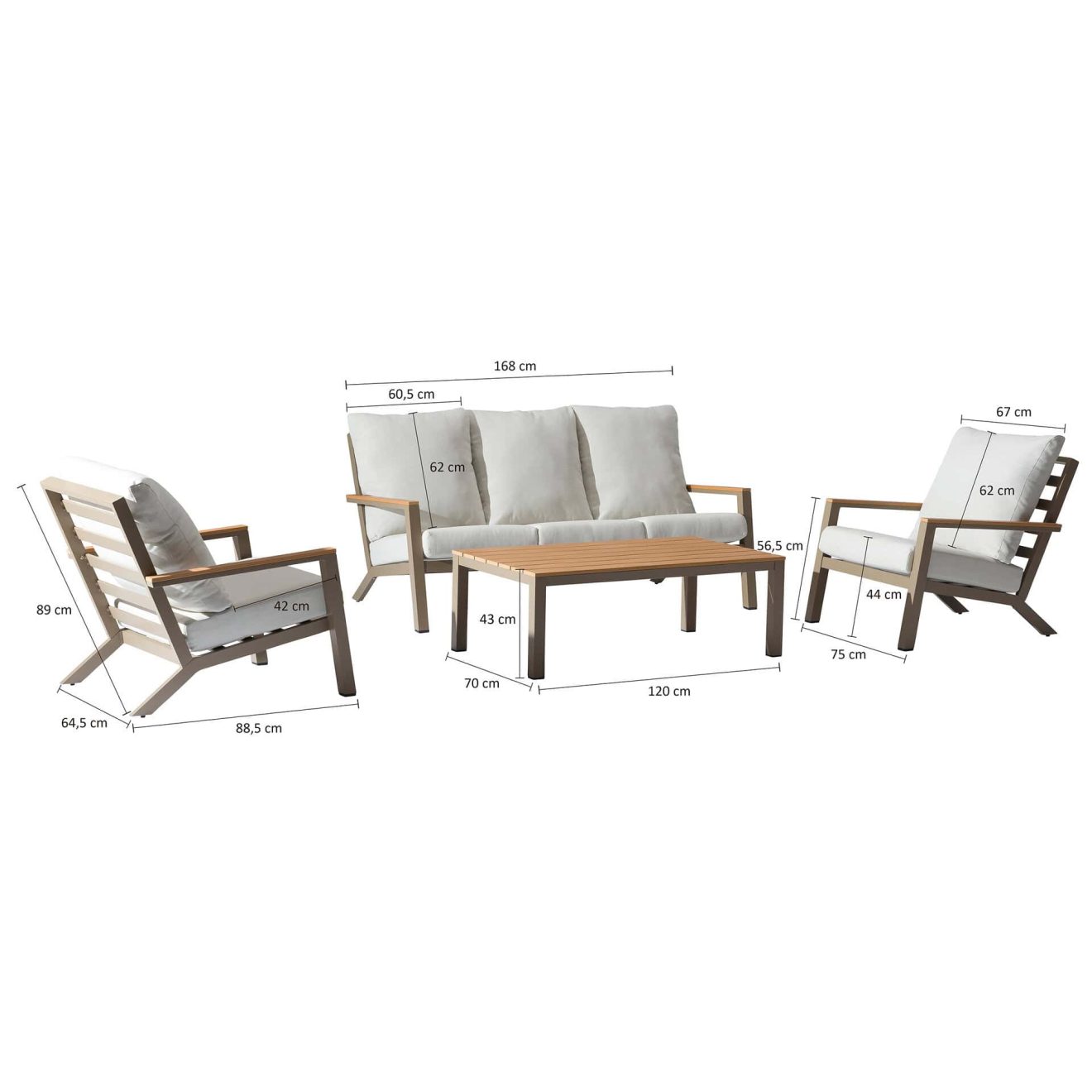 96922260 Birma Loungeset 4pcs Champagne Afmetingenhr