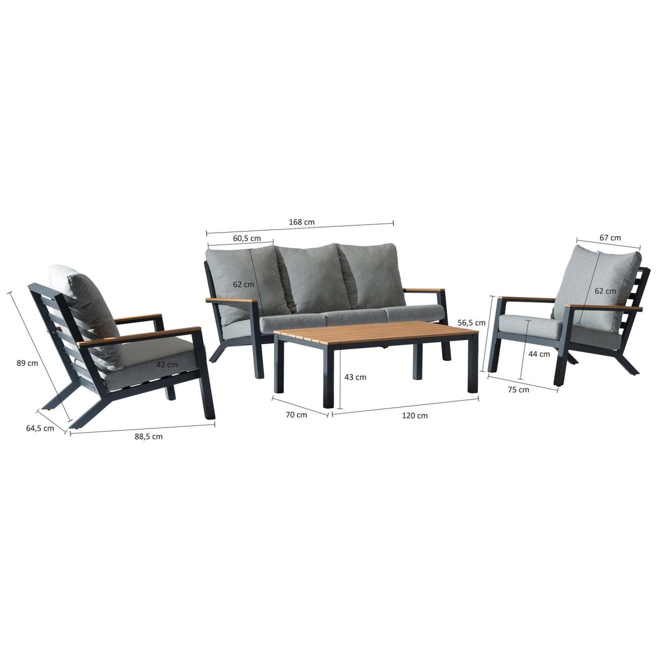 96922280 Birma Loungeset 4pcs Antraciet Afmetingenhr