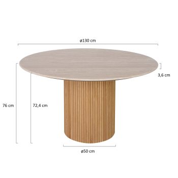 96415190 Bolzano Eettafel ø130 Naturel Marmer Travertine Afmetoing
