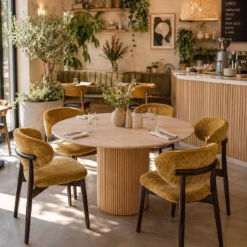 96415190 Bolzano Eettafel ø130 Naturel Marmer Travertine Sfeer 1