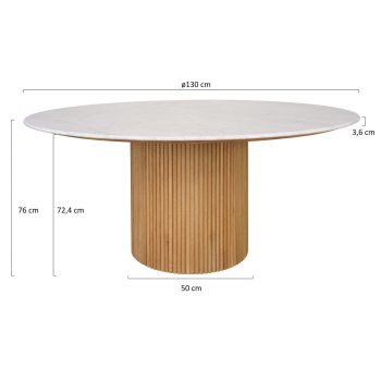 96415200 Bolzano Eettafel ø130 Naturel Marmer Wit Afmeting