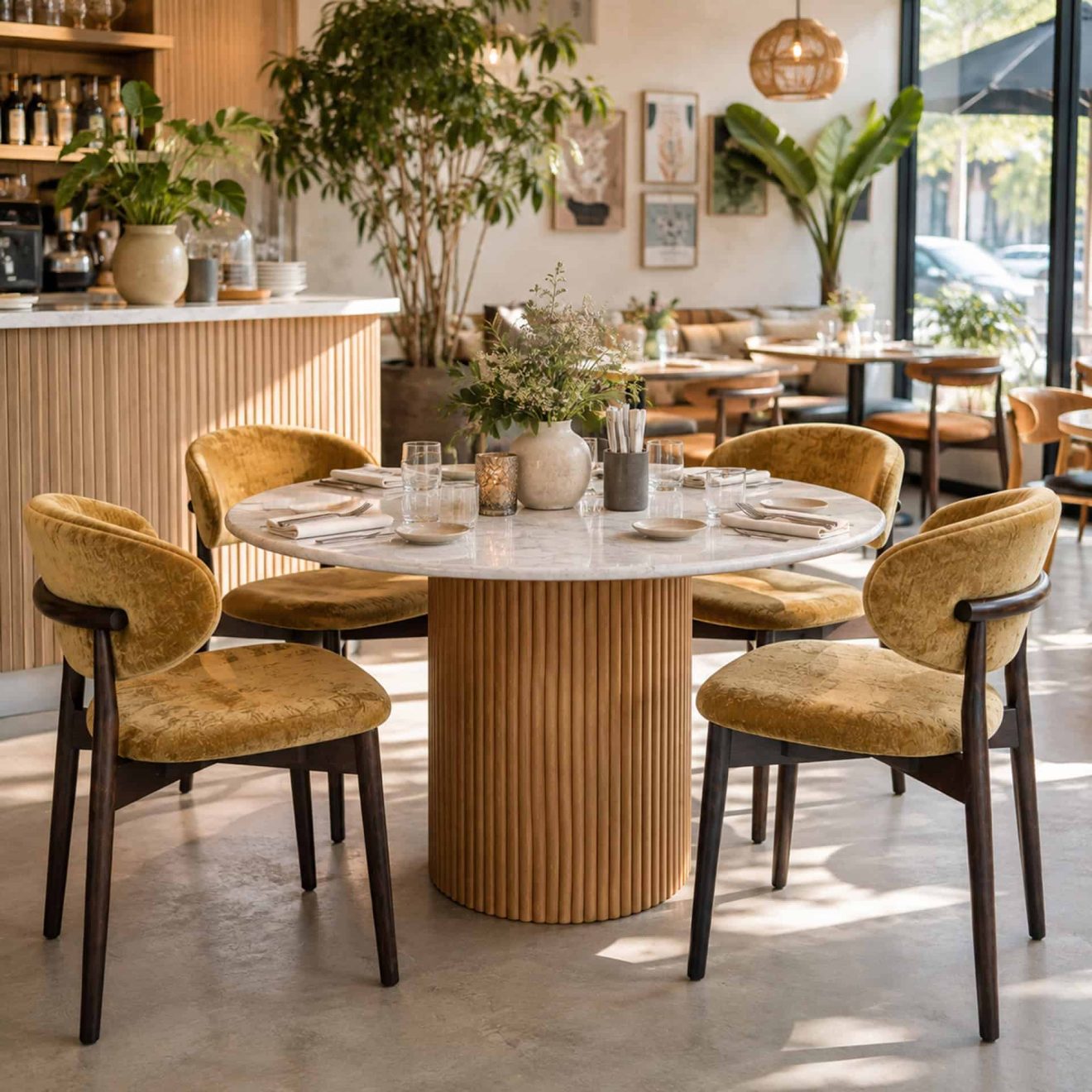 96415200 Bolzano Eettafel ø130 Naturel Marmer Wit Sfeer 2