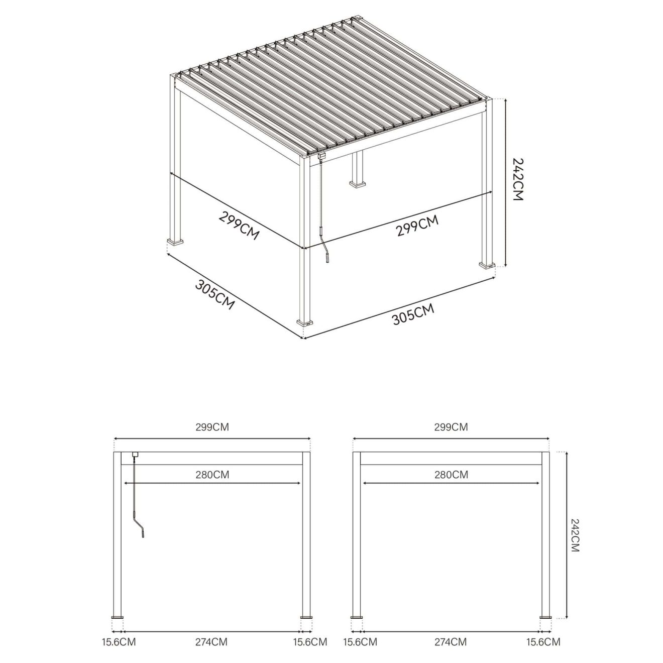 96924560 Reflect Eco 3x3m Antraciet Afmetingen 1hr